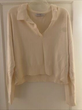 Calvin Klein Light Cream V-Neck Polo Sweater